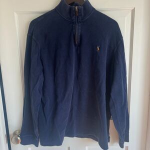 Polo Ralph Lauren Estate Rib Pullover Navy Blue SZ XLG Quarter Zip 100% Cotton